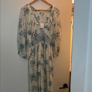 Free People Blue and White V-Neck Sundress